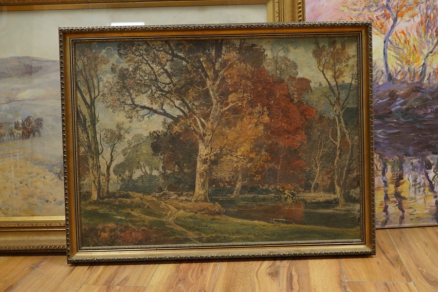 Oliver Hall RA, RE (1869-1957), ‘Autumn colour Cowdray Park’, signed, oil on canvas, 54 x 74cm